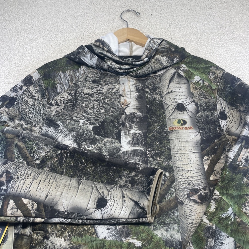 Mossy Oak Hoodie Mens L Camo‎ Aspen Tree Neck Gaiter Fleece Pullover Hunting